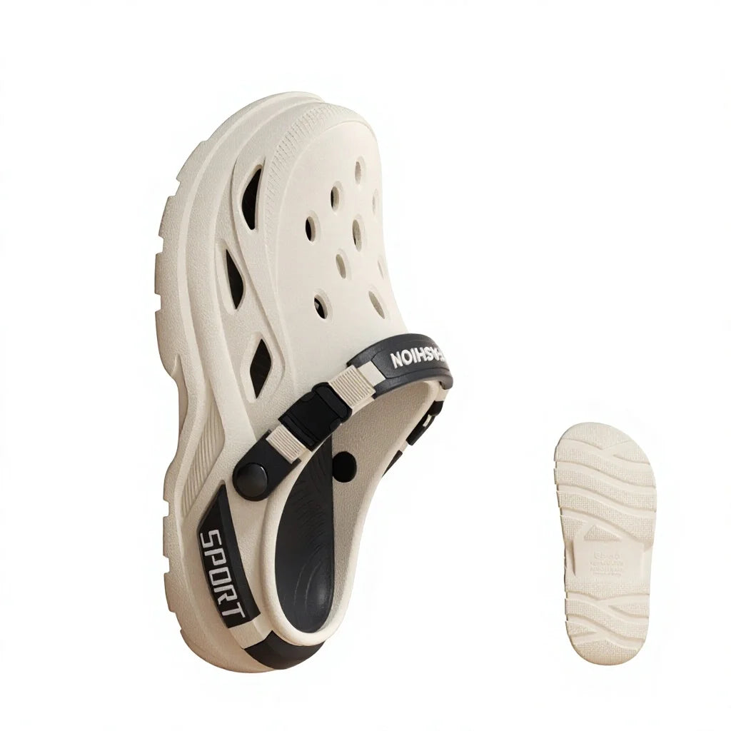 Men's Casual Hole Shoes 2026 Summer New Style Thick Sole Non-Slip Breathable Waterproof Height-increasing Wear-Resistant Soft