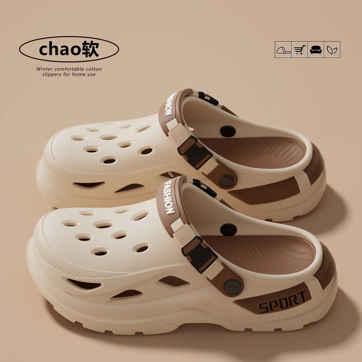 Men's Casual Hole Shoes 2026 Summer New Style Thick Sole Non-Slip Breathable Waterproof Height-increasing Wear-Resistant Soft