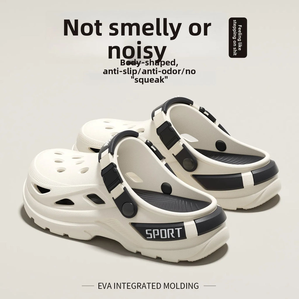 Men's Casual Hole Shoes 2026 Summer New Style Thick Sole Non-Slip Breathable Waterproof Height-increasing Wear-Resistant Soft