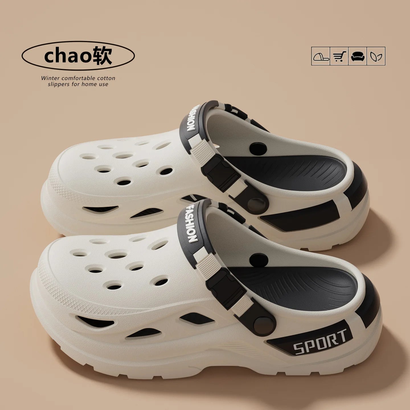 Men's Casual Hole Shoes 2026 Summer New Style Thick Sole Non-Slip Breathable Waterproof Height-increasing Wear-Resistant Soft