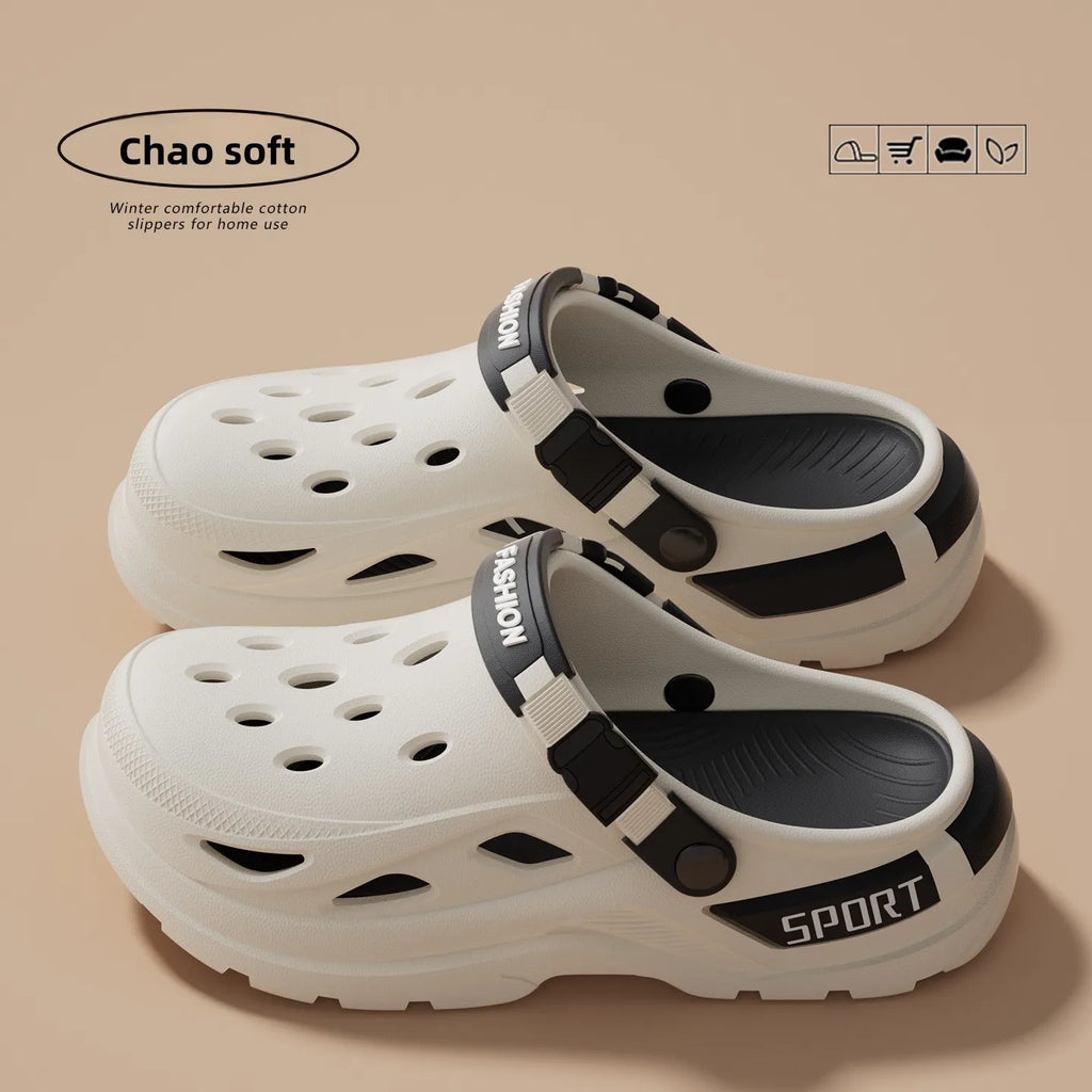 Men's Casual Hole Shoes 2026 Summer New Style Thick Sole Non-Slip Breathable Waterproof Height-increasing Wear-Resistant Soft
