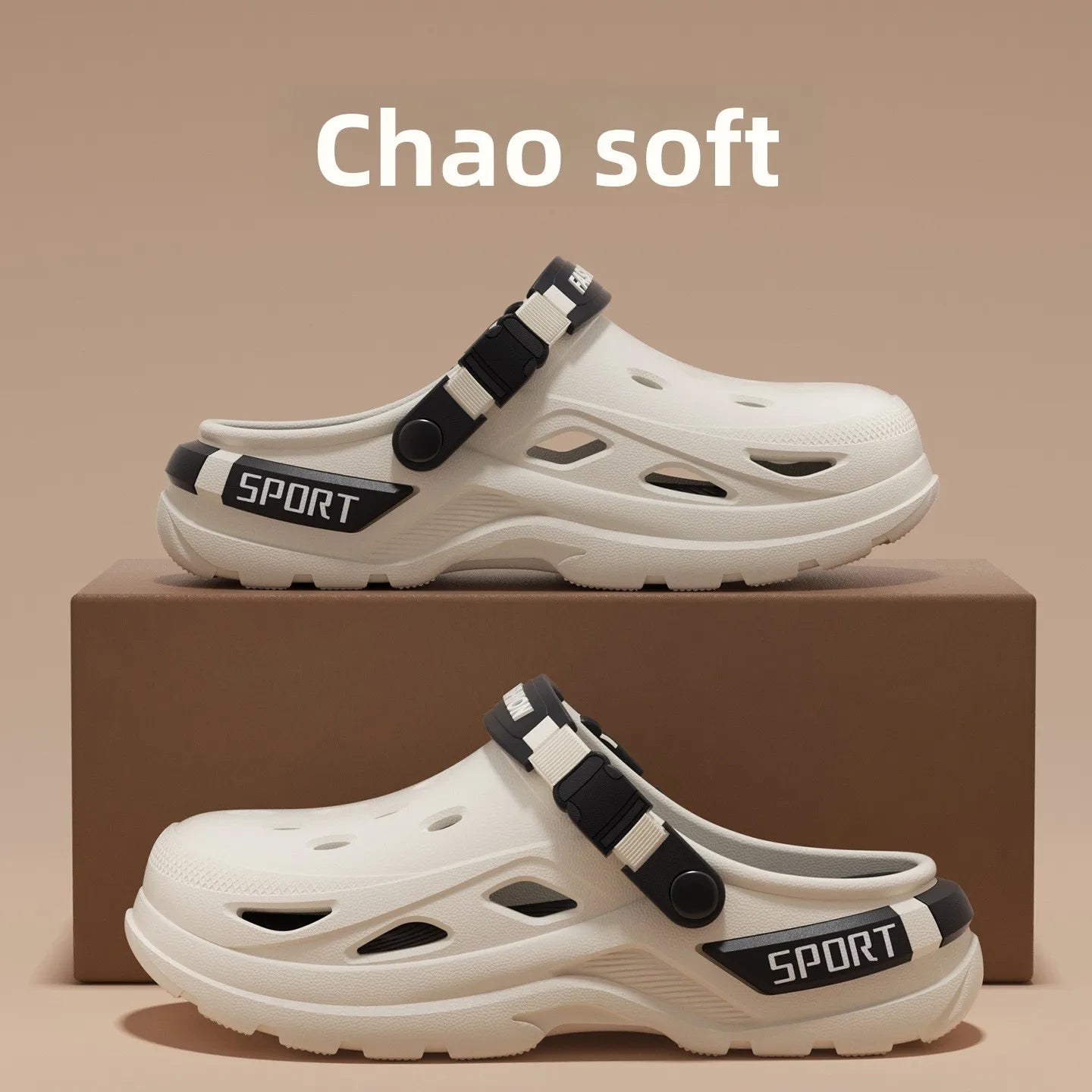 Men's Casual Hole Shoes 2026 Summer New Style Thick Sole Non-Slip Breathable Waterproof Height-increasing Wear-Resistant Soft