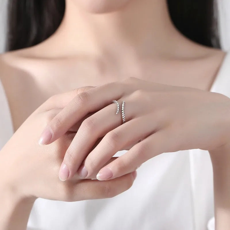 Vintage Design Women's 925 Sterling Silver Snake Shaped Ring Punk Style Personalized Adjustable Rings Jewelry Manufacturing