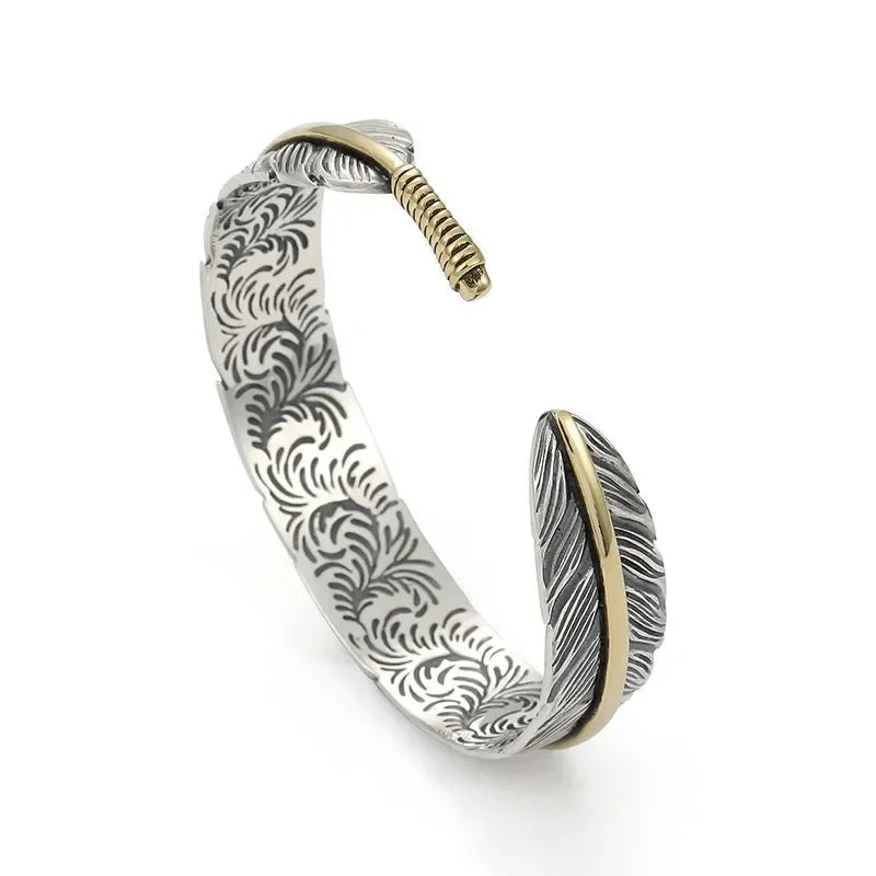 Vintage Punk Silver Color Feather Cuff Bracelet for Men Women Wrist Adjustable Bracelet Charm Birthday Gift