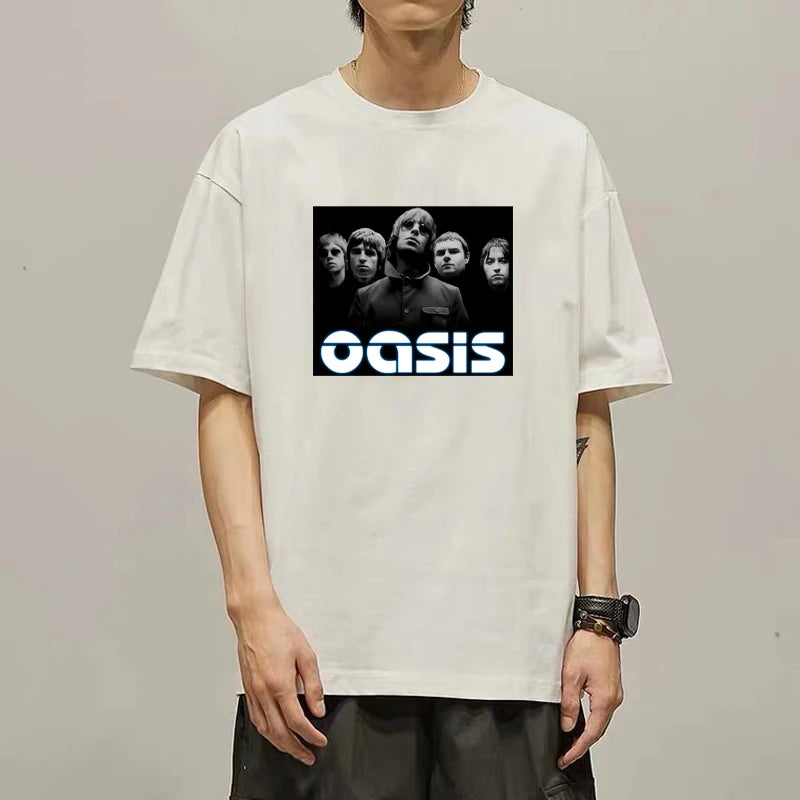 T-shirt À Manches Courtes Du Groupe Oasis David Bowie Groupe De Rock Périphérique Vêtements Américains Impression En Coton