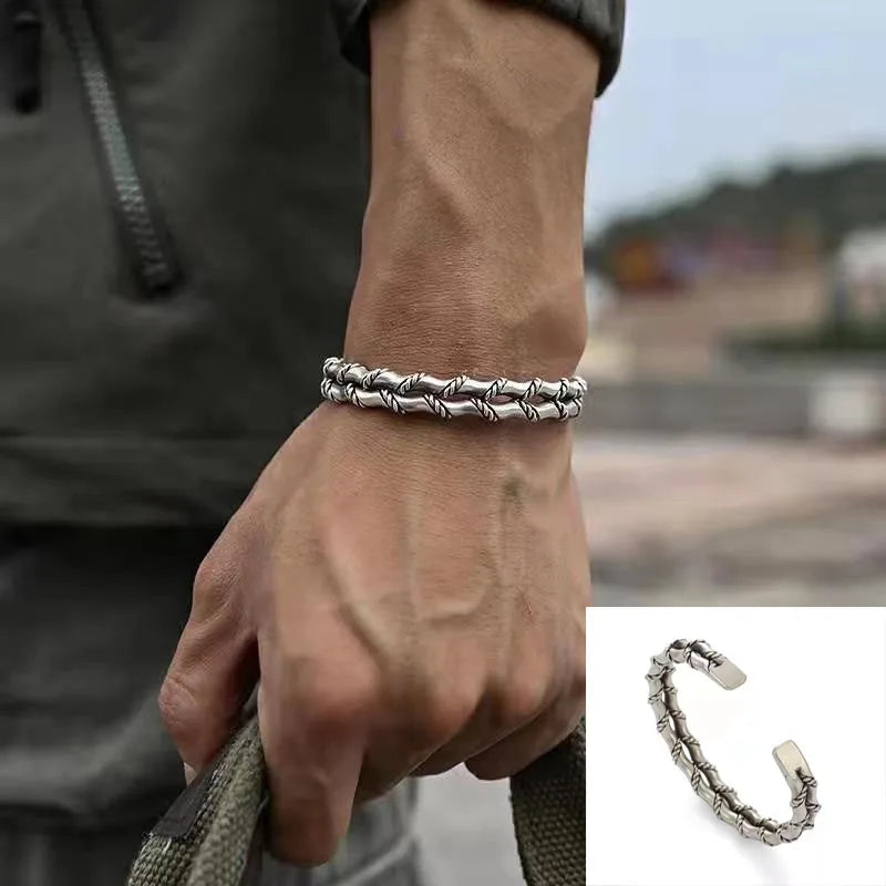 Boho Vintage Ethnic Style Engraved Fish Pattern Bracelet Silver Color Open Cuff Bracelet Men Girls Trend Casual Jewelry Gifts