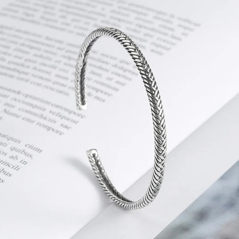 Boho Vintage Ethnic Style Engraved Fish Pattern Bracelet Silver Color Open Cuff Bracelet Men Girls Trend Casual Jewelry Gifts