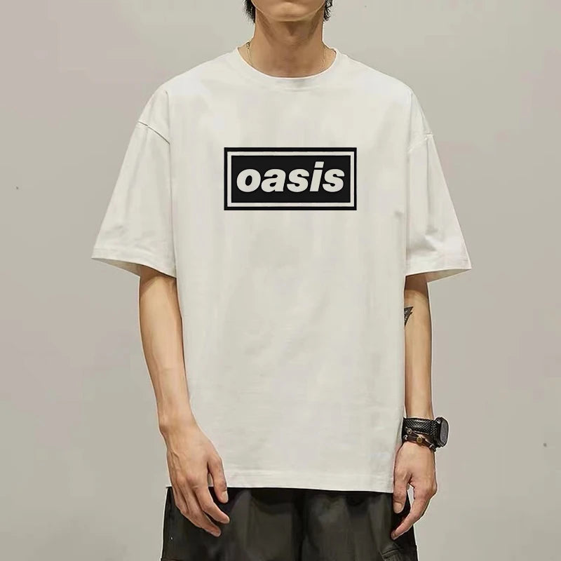T-shirt À Manches Courtes Du Groupe Oasis David Bowie Groupe De Rock Périphérique Vêtements Américains Impression En Coton