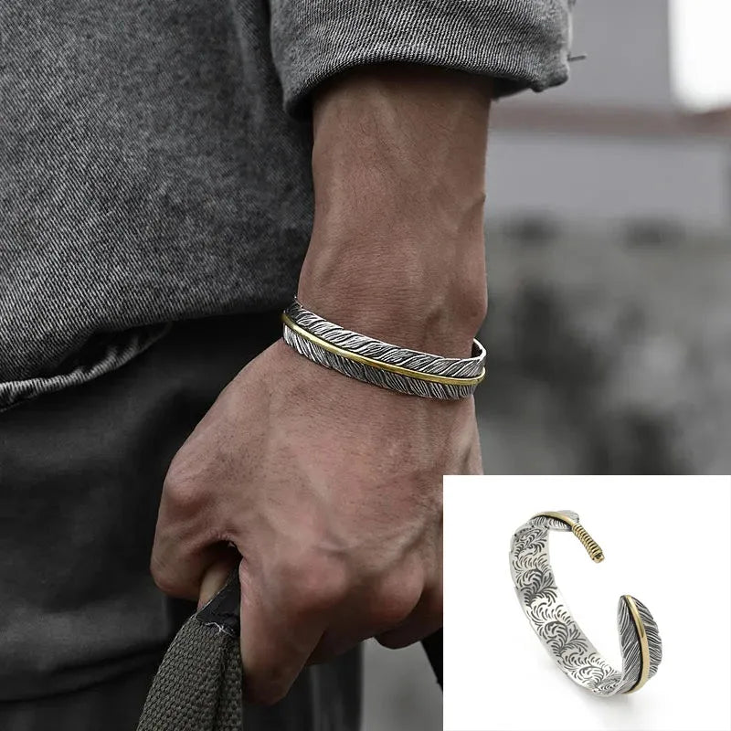 Boho Vintage Ethnic Style Engraved Fish Pattern Bracelet Silver Color Open Cuff Bracelet Men Girls Trend Casual Jewelry Gifts