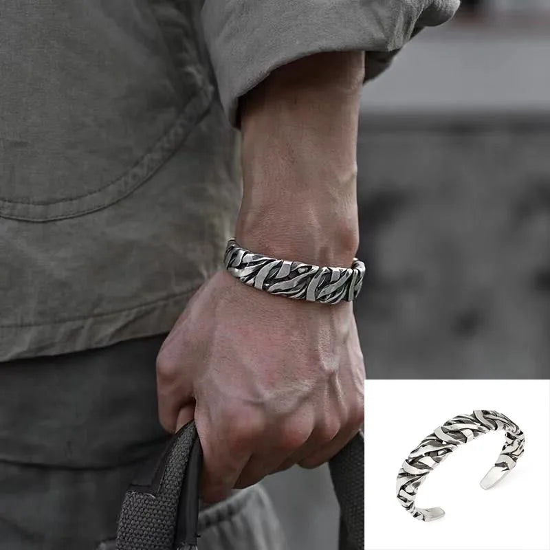 Boho Vintage Ethnic Style Engraved Fish Pattern Bracelet Silver Color Open Cuff Bracelet Men Girls Trend Casual Jewelry Gifts