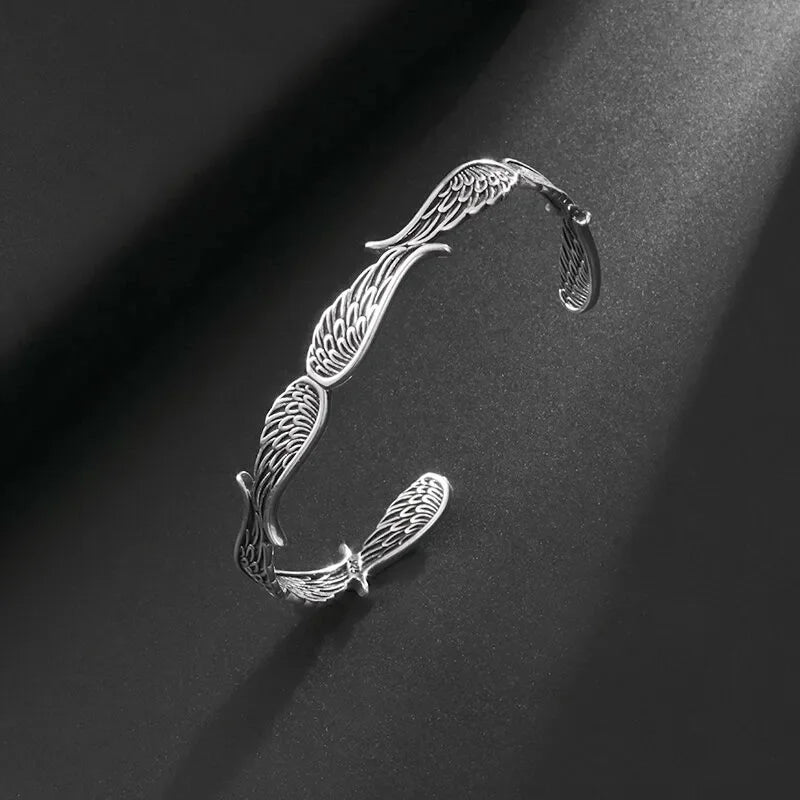 Vintage Punk Silver Color Feather Cuff Bracelet for Men Women Wrist Adjustable Bracelet Charm Birthday Gift